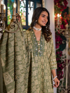 Embroidered & Printed Flared Kurta With Pant & Dupatta, Green - Hiral Fashion - Distacart