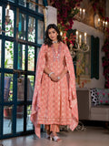 Embroidered & Printed Flared Kurta With Pant & Dupatta, Orange - Hiral Fashion