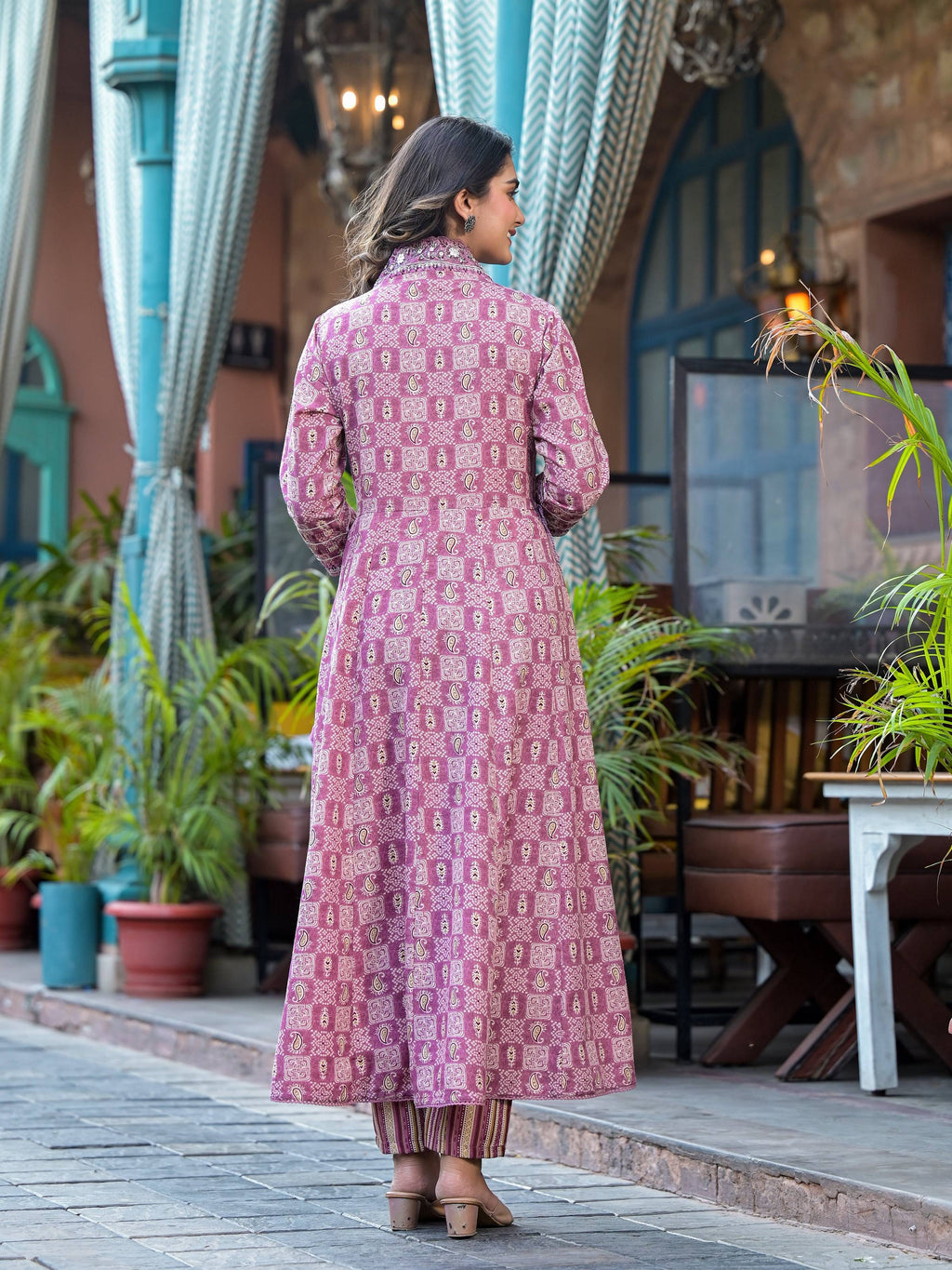 Embroidered & Printed Flared Kurta With Pant & Dupatta, Pink - Hiral Fashion