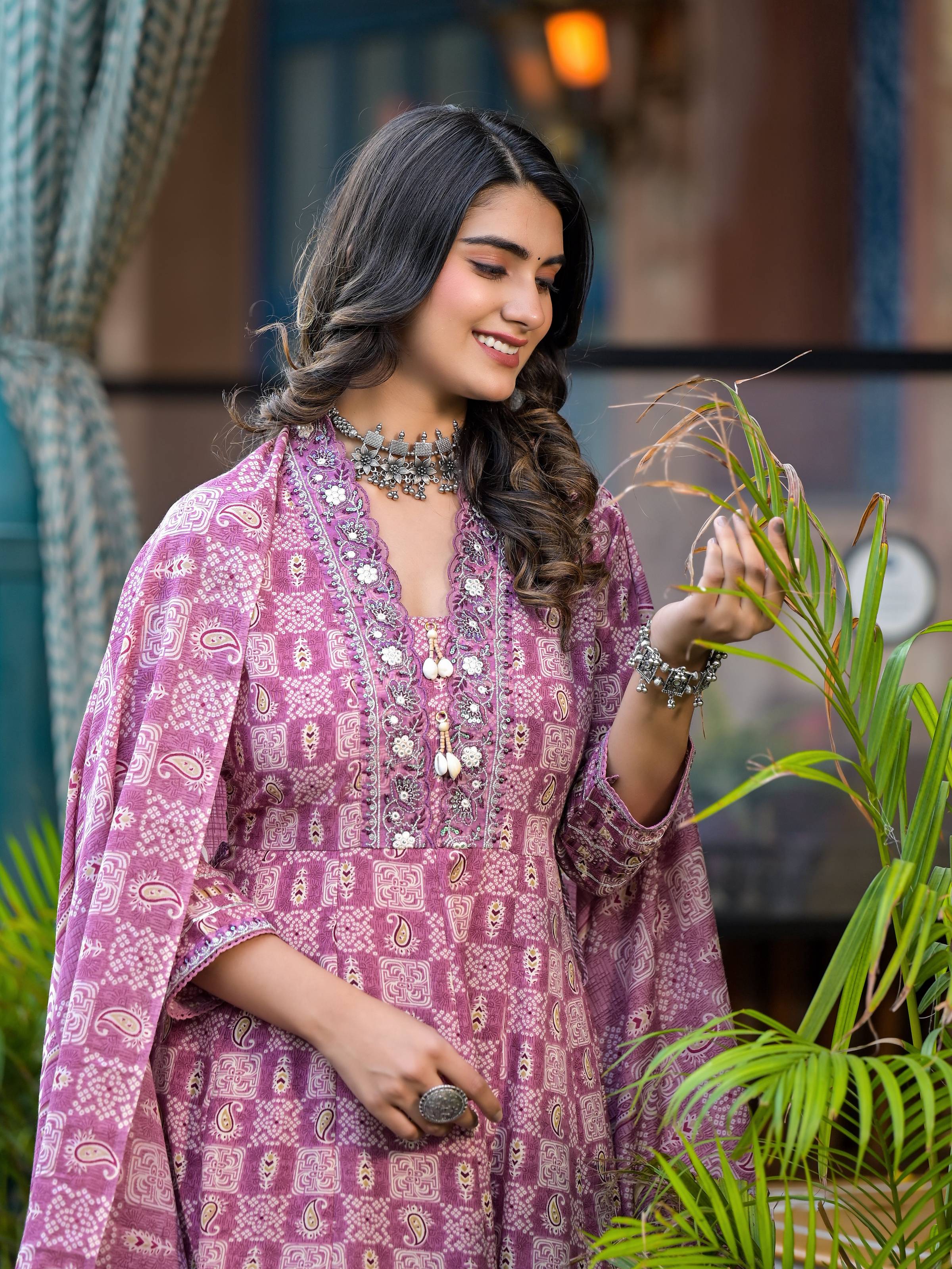 Embroidered & Printed Flared Kurta With Pant & Dupatta, Pink - Hiral Fashion