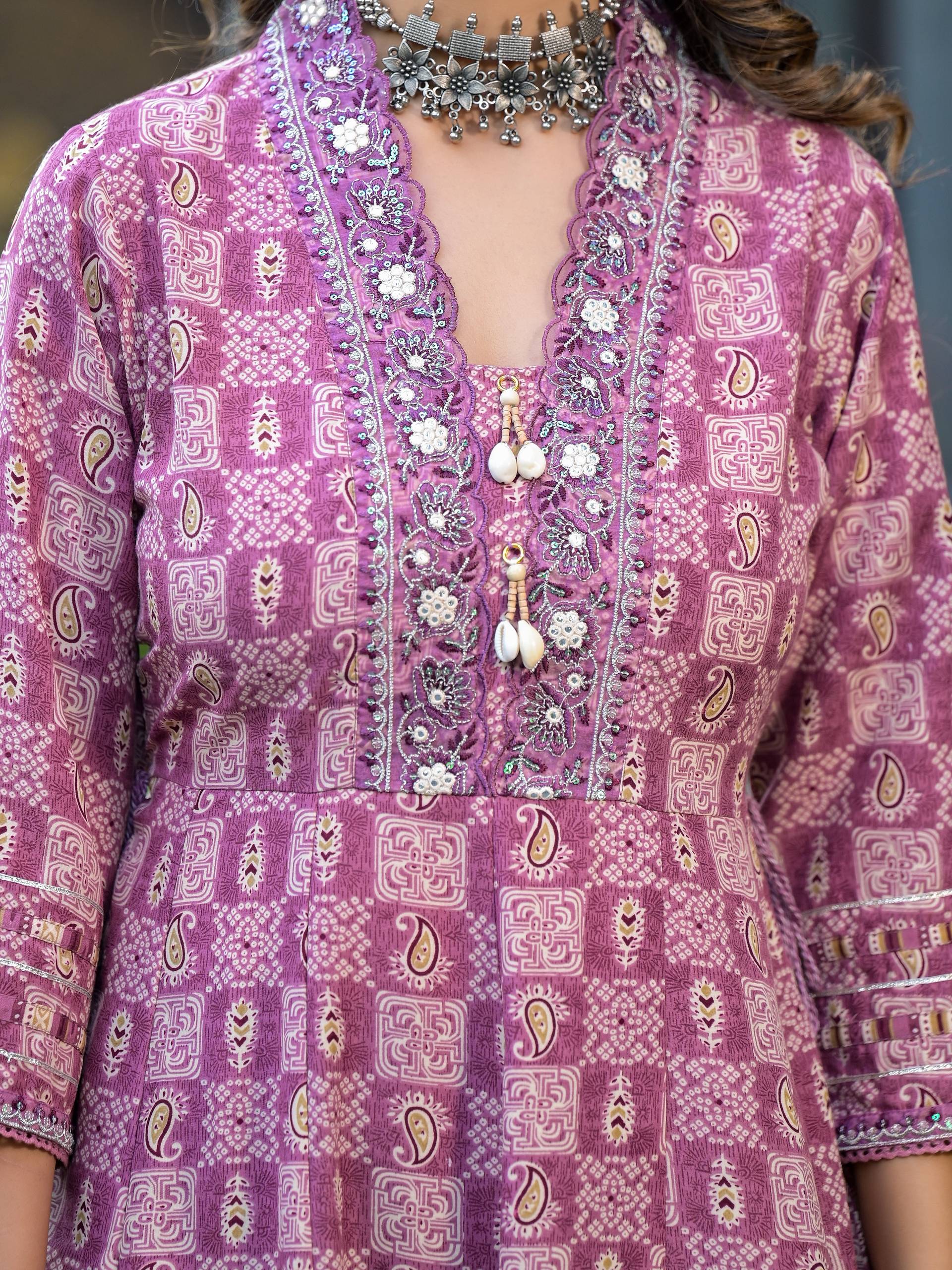 Embroidered & Printed Flared Kurta With Pant & Dupatta, Pink - Hiral Fashion