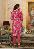 Applique Embroidered & Floral Printed Kurta With Pant & Printed Dupatta, Pink - Hiral Fashion - Distacart