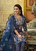 Applique Embroidered & Floral Printed Kurta With Pant & Printed Dupatta, Navy Blue - Hiral Fashion - Distacart