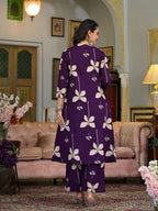 Floral Printed & Neckline Embroidered Kurta With Palazzo, Violet - Hiral Fashion - Distacart