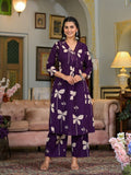 Floral Printed & Neckline Embroidered Kurta With Palazzo, Violet - Hiral Fashion - Distacart