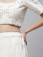 White Georgette Thread with Sequins Embroidered work Lehenga Choli with Dupatta - Jivika