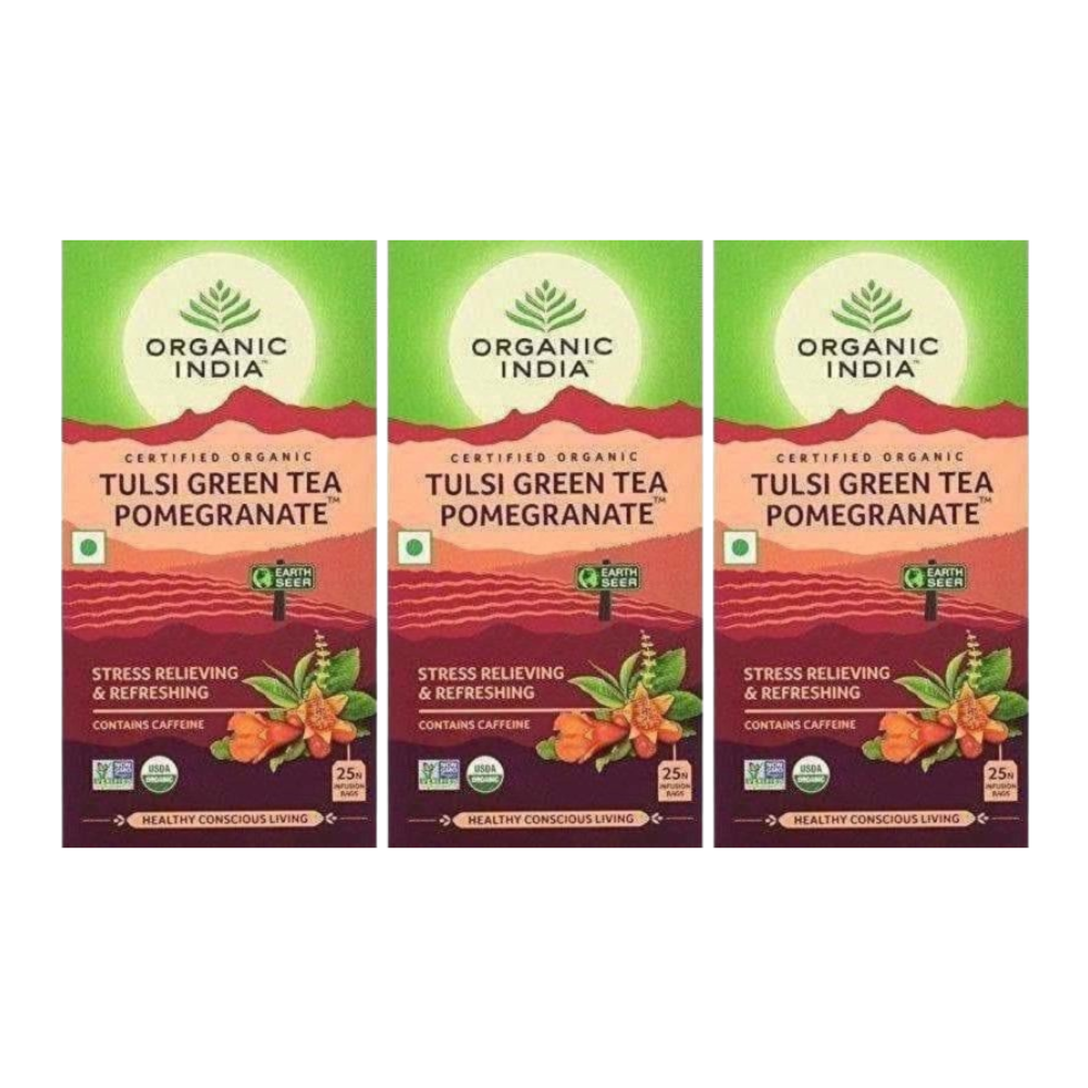 Organic India Tulsi Green Tea, Pomegranate, 25 Tea Bags - Distacart