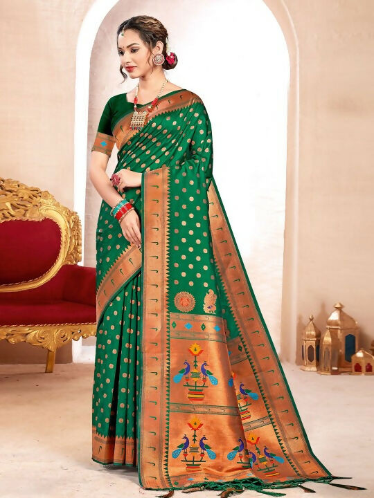 Shree Shyam Fashion Paithani Silk Green Saree - Distacart