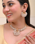 VOJ South Indian Traditional Copper Necklace With Earrings Set