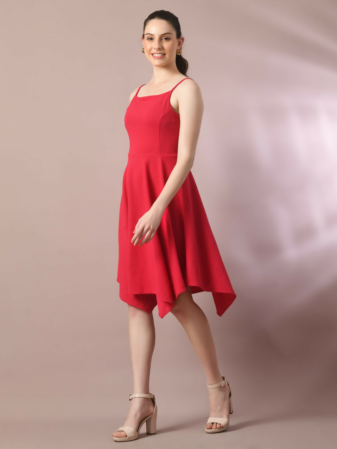 Myshka Women's Pink Solid Shoulder Straps Fit and Flare Party Dress - Distacart