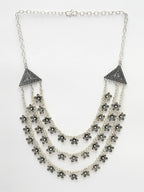 NVR Women's 3 Layered Floral Shape Artificial Beads German Silver Oxidised Necklace