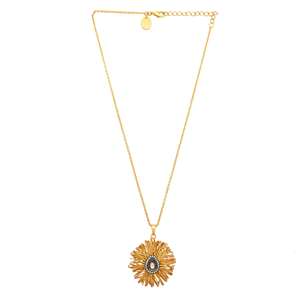 Nuyug 18k Gold-Plated Crystal Studded Minimal Chain Pendant Necklace