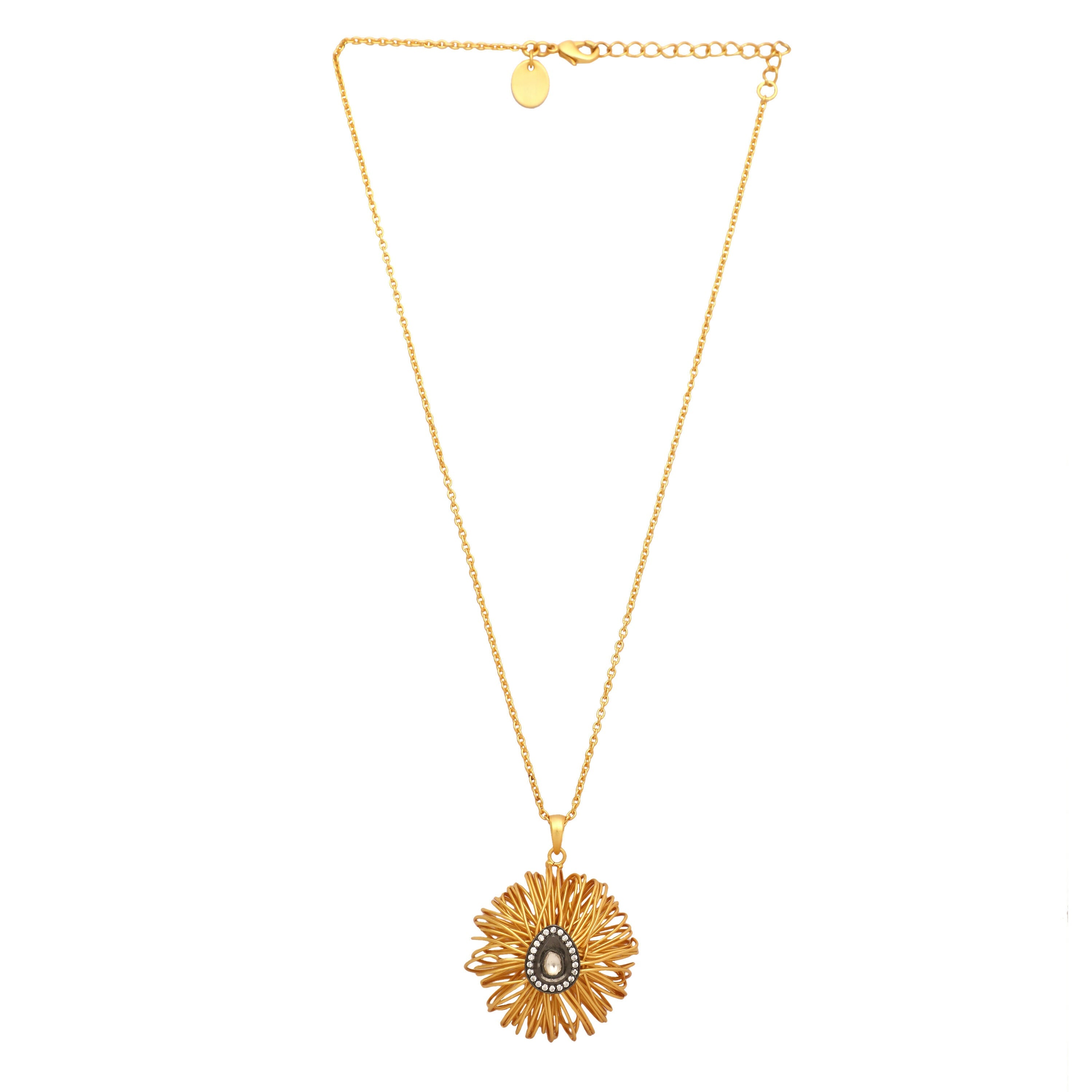 Nuyug 18k Gold-Plated Crystal Studded Minimal Chain Pendant Necklace