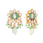 Nuyug 22K Gold Plated Semi Precious Green Stone Studded Pearl Drop Stud Earrings - Distacart
