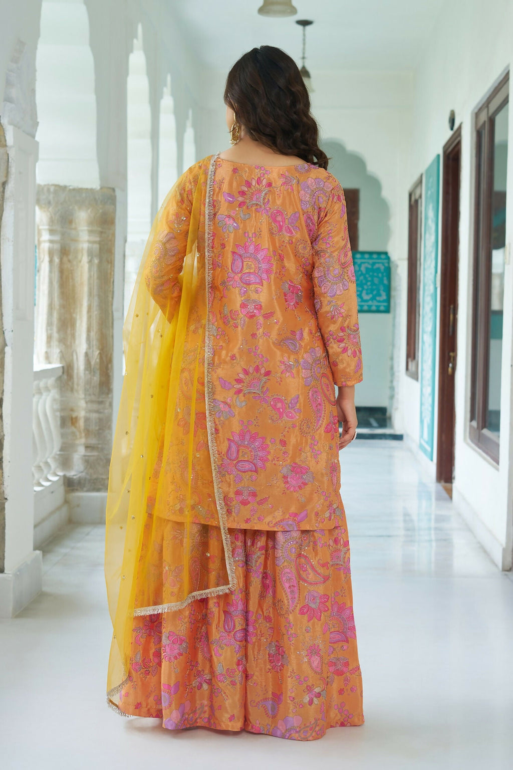 Joban Fashion Yellow Kurta Set Chinnon Embroidery Sequence Work - Distacart