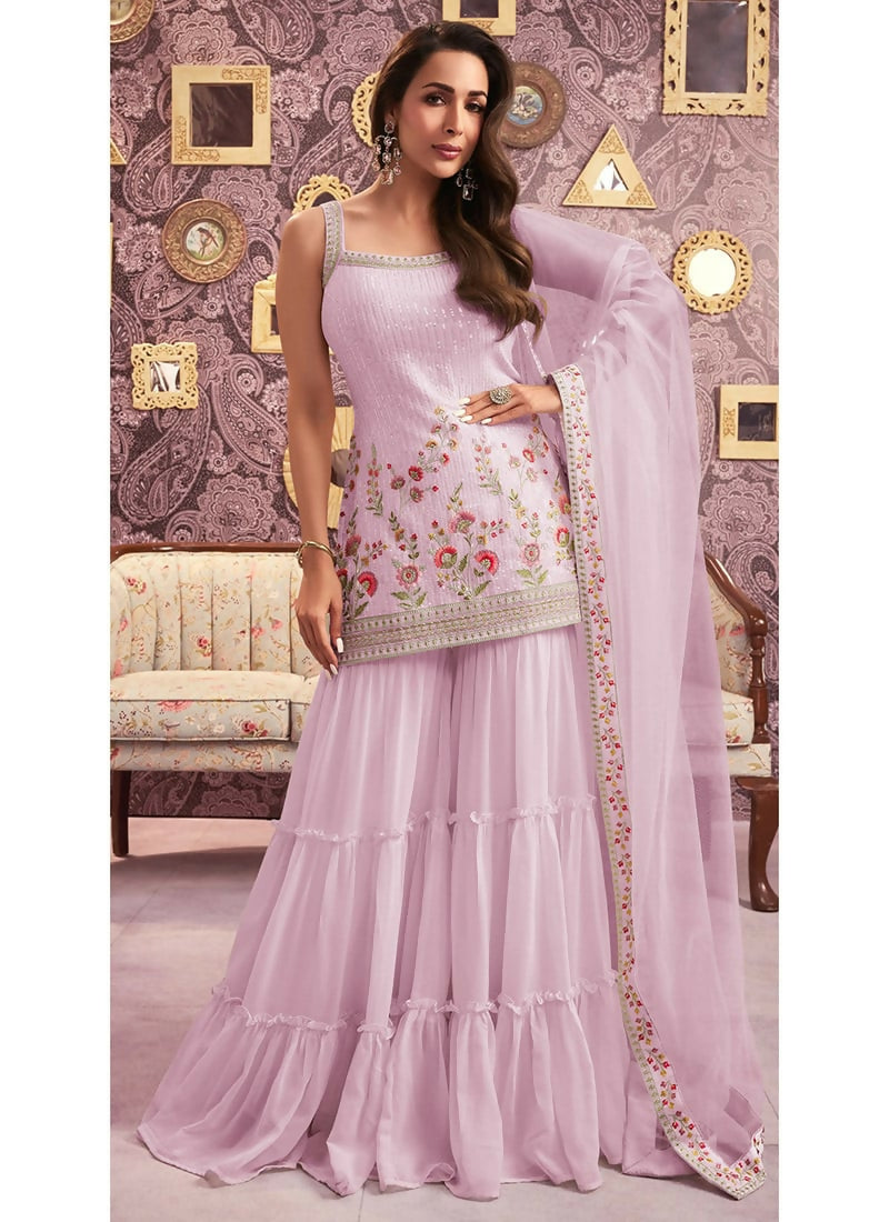 Vastranavya Malaika Arora Cream Georgette Embroidered Sequins Palazzo Suit