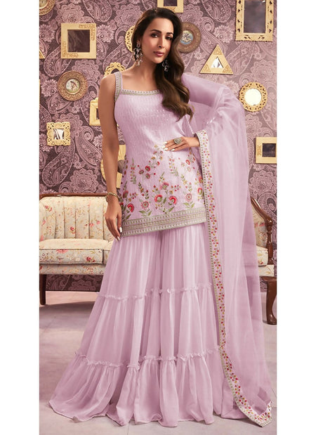 Vastranavya Malaika Arora Cream Georgette Embroidered Sequins Palazzo Suit