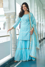Joban Fashion Sky Blue Kurta Set Chinon Silk Embroidery Sequence Work - Distacart