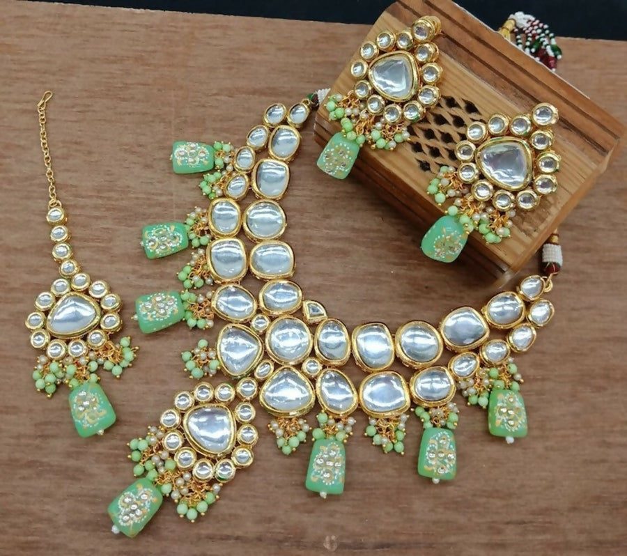 Joban Fashion C.Green kundan work Necklace Set