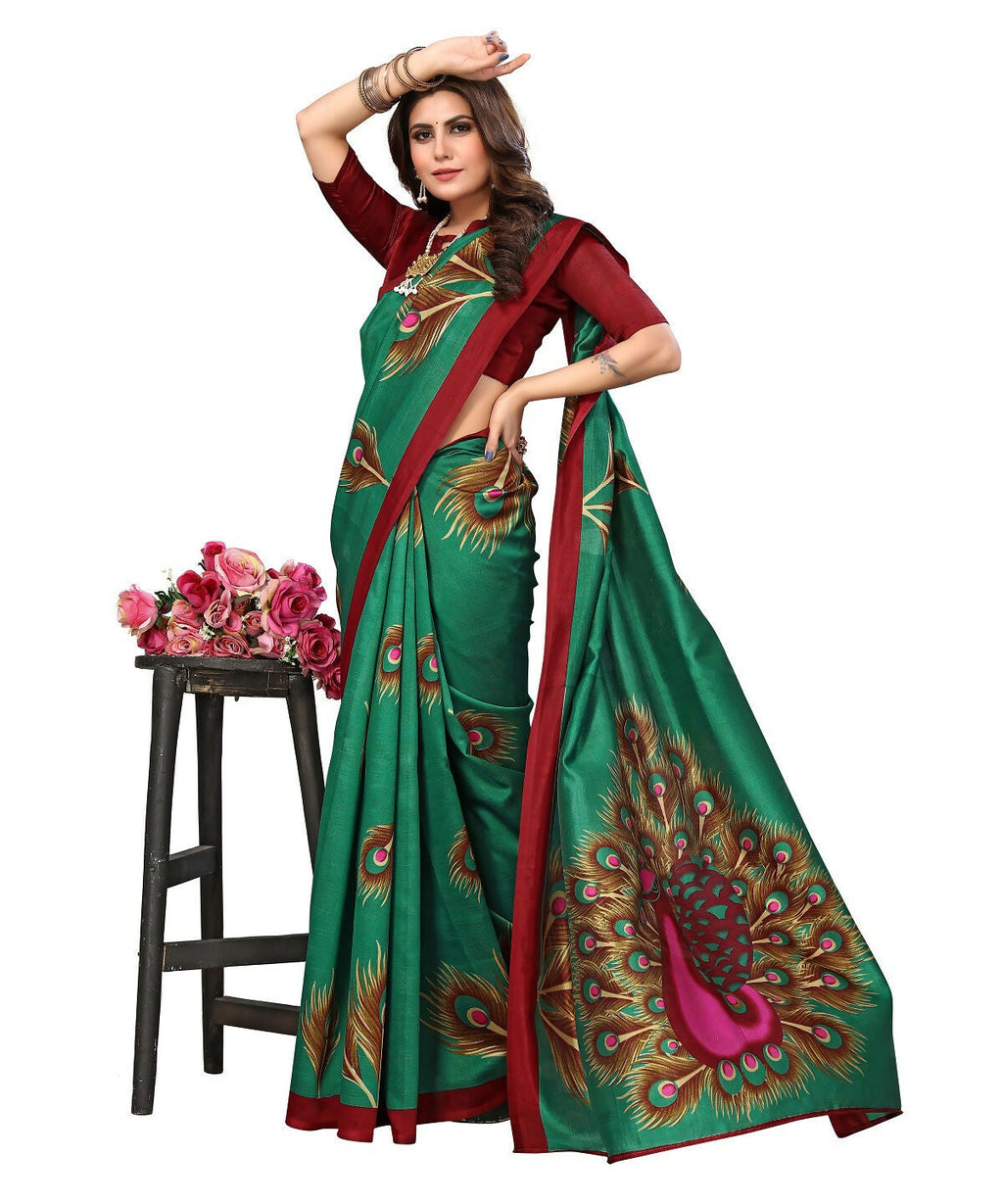 Vamika green Printed Art Silk Saree