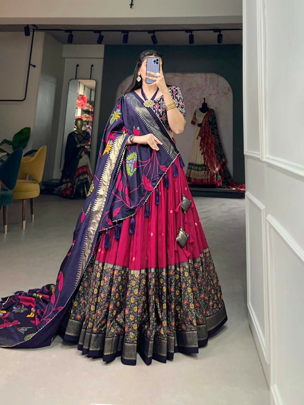 Vastranavya Stunning Look Tussar Silk Printed With Foil Work Indian Lehenga Choli - Pink