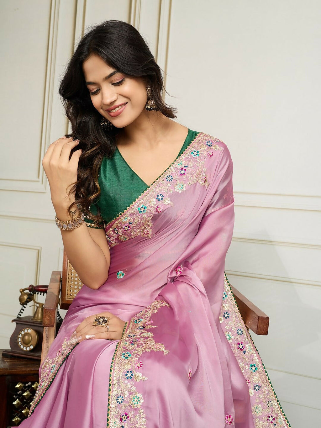 Ai Fashion Pink Rangoli Silk Embroidery Party Wear Saree - Distacart