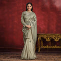 Olive Banarasi Crush Silk Sequence Thread & Stone Work/ Texture Pallu Saree - Mohmanthan Kimiya