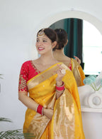 Yellow Woven Jacquard Designer Embroidery Work Party Wear Saree - Parampara