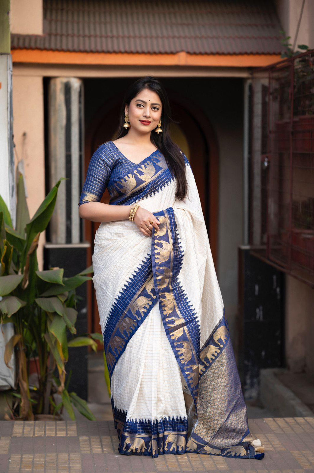 Nblue Silk Zari Woven Saree with Unstitched Blouse - Hiral Fashion