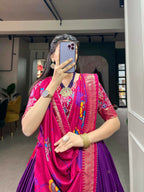 Vastranavya Stunning Look Tussar Silk Printed With Foil Work Indian Lehenga Choli - Purple