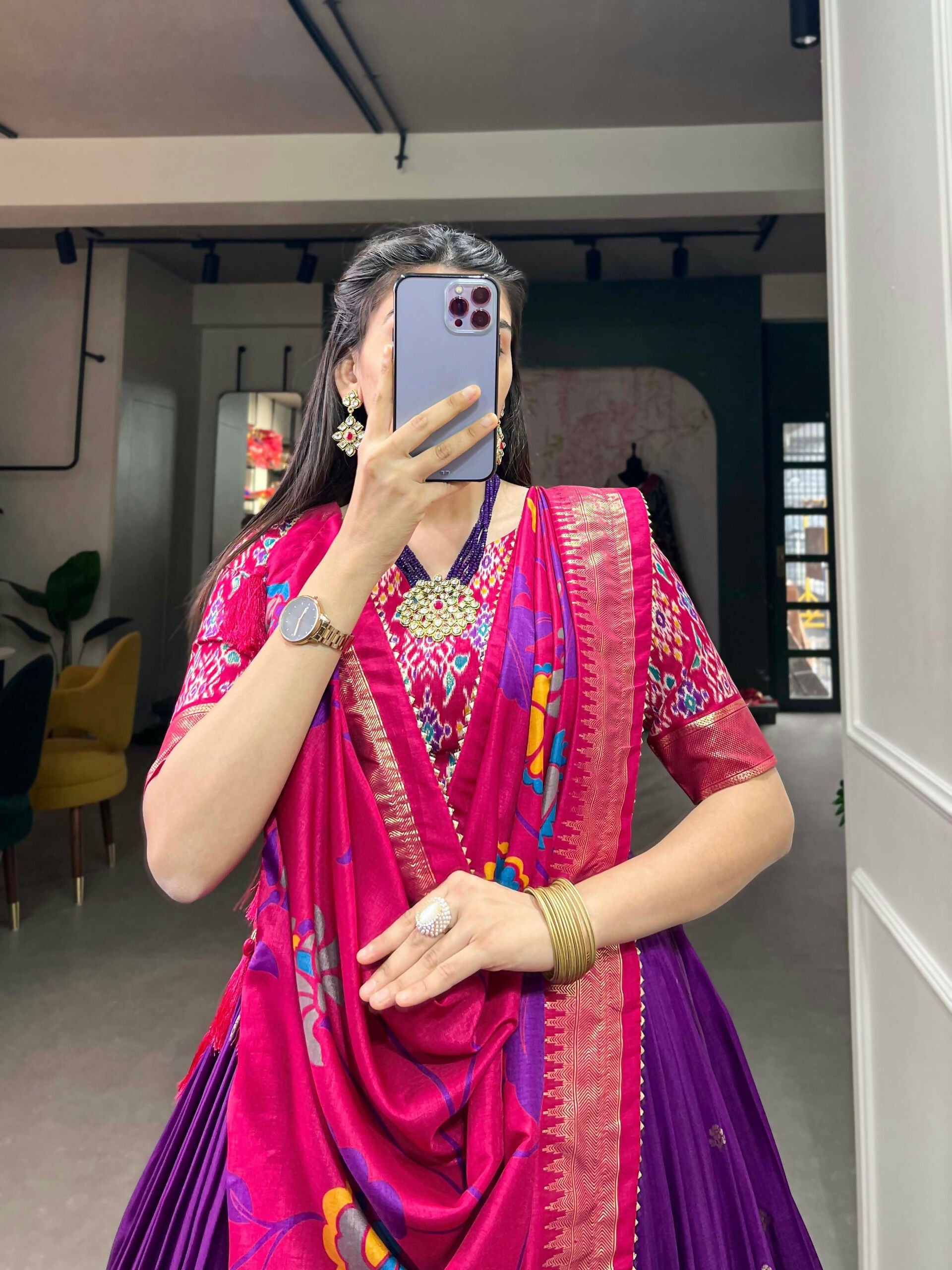 Vastranavya Stunning Look Tussar Silk Printed With Foil Work Indian Lehenga Choli - Purple