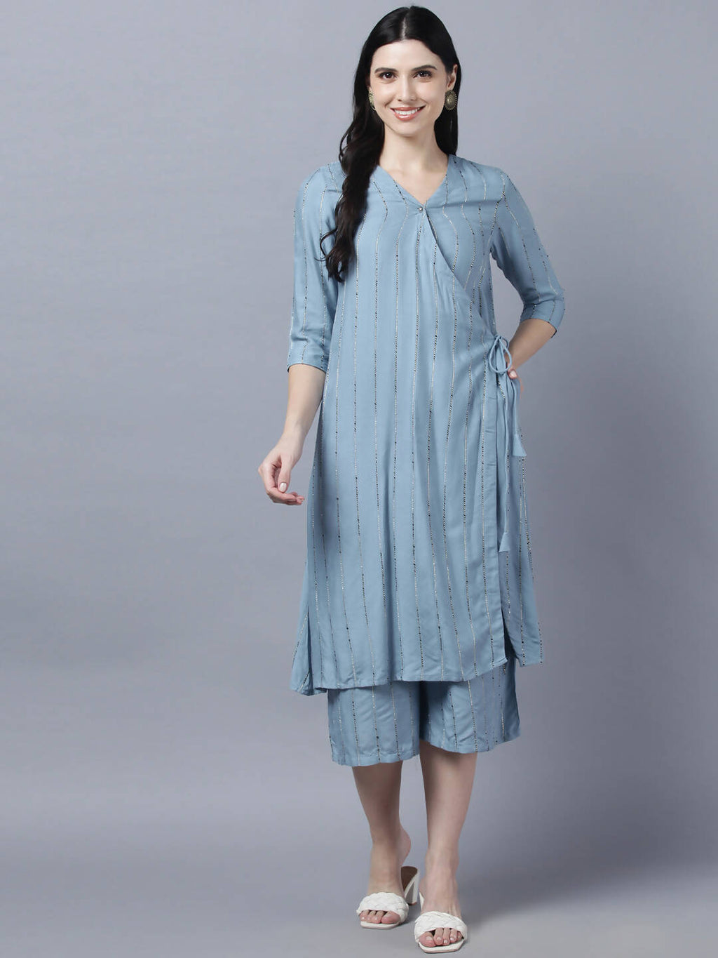 Myshka Stylish Grey Viscose 3/4 Sleeve Women's Kurta Palazzo Set - Distacart