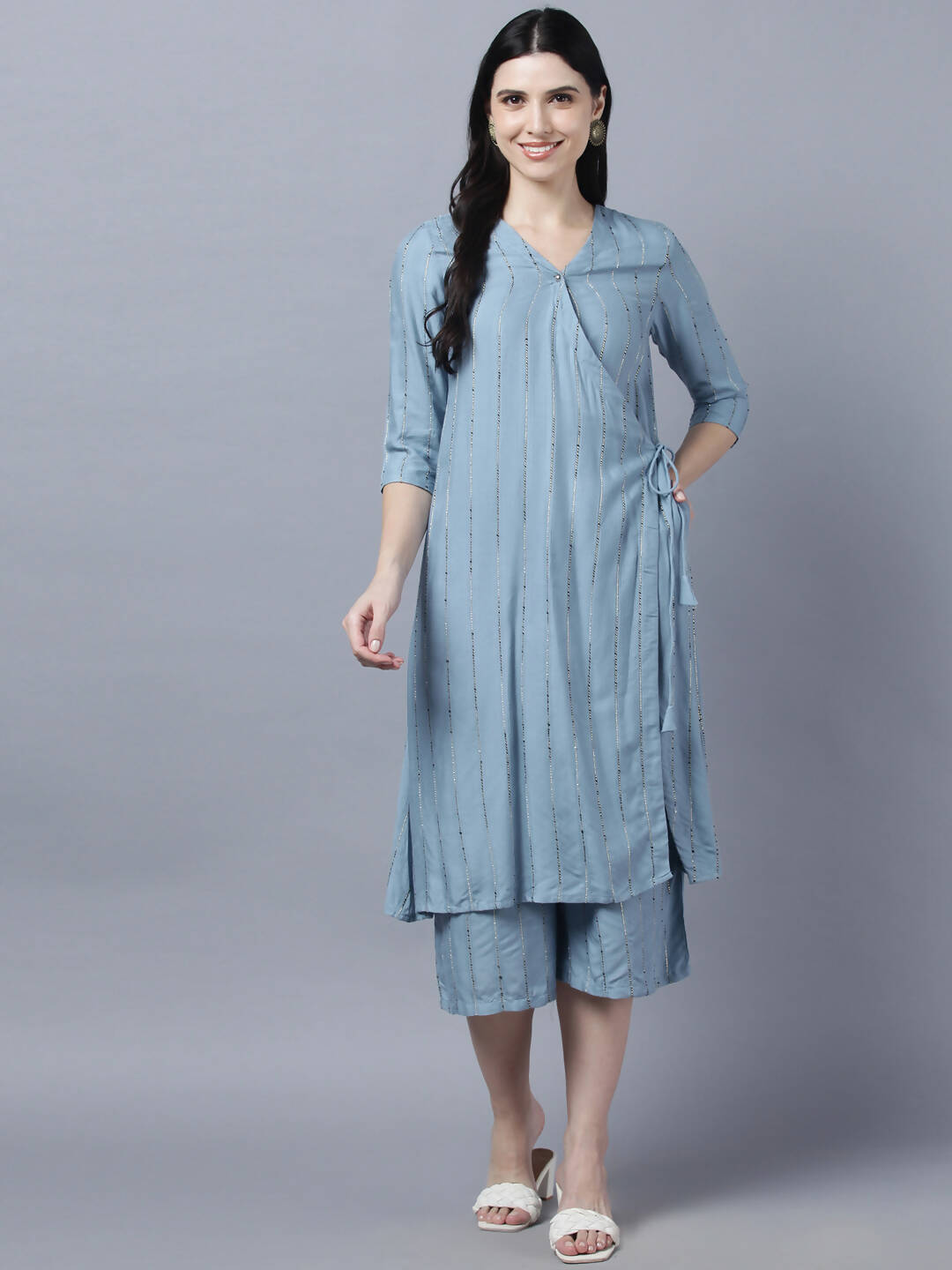 Myshka Stylish Grey Viscose 3/4 Sleeve Women's Kurta Palazzo Set - Distacart
