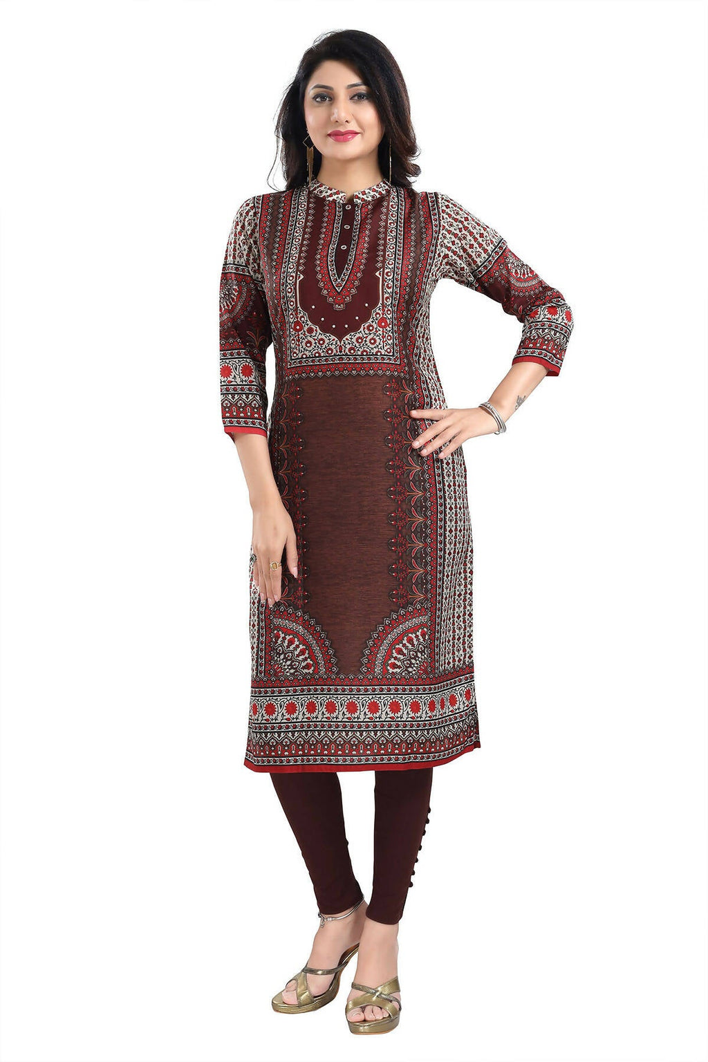 Snehal Creations Beautiful Brown Digital Print Masleen Long Kurti Tunic - Distacart