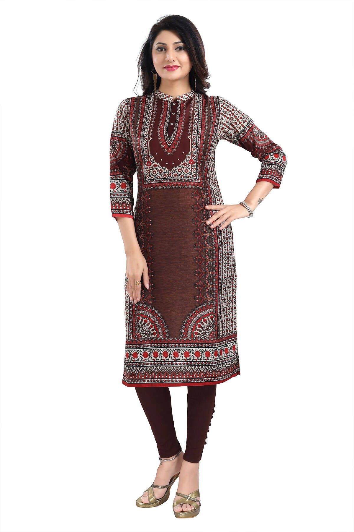 Snehal Creations Beautiful Brown Digital Print Masleen Long Kurti Tunic - Distacart
