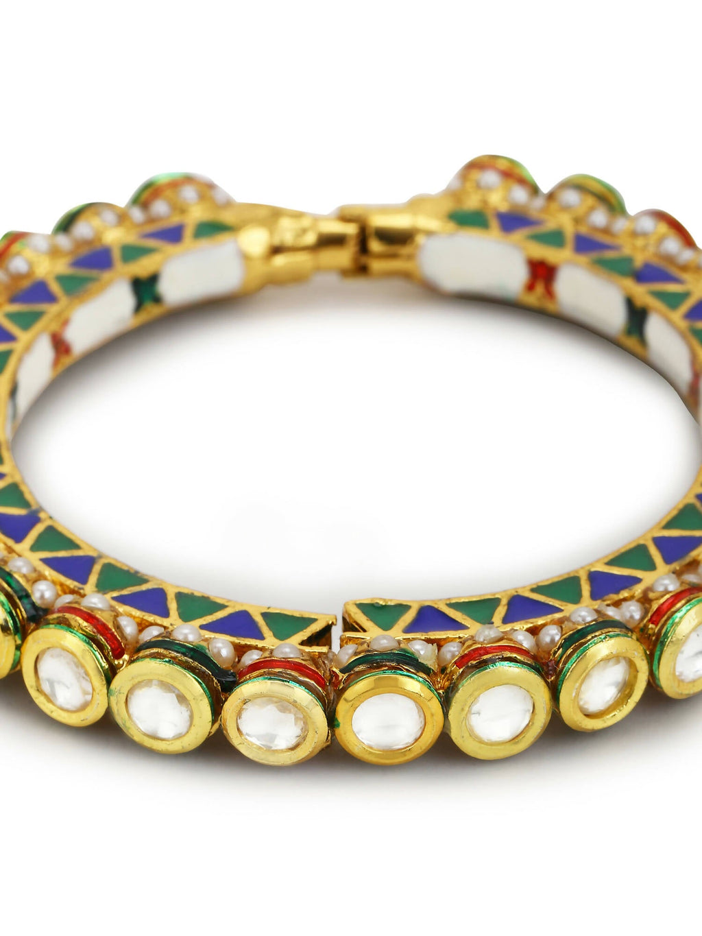 Gold-Plated Stone Studded Meenakari Bangle - Ruby Raang - Distacart