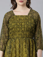Souchii Black Bandhani Printed Ethnic Fit & Flare Dress