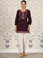 Magenta Chinon Embroidered Straight Top - Zeny