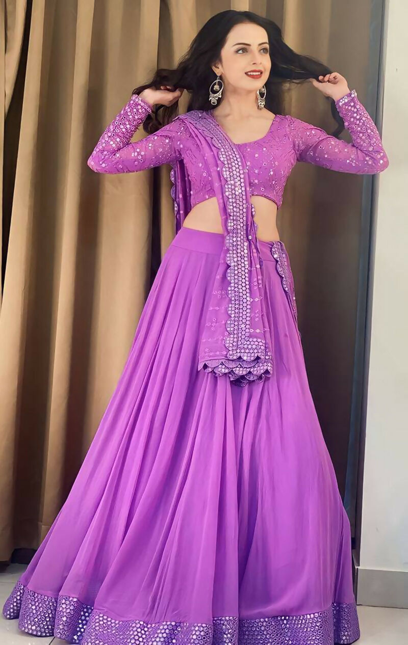 Jyoti Fashion Beautiful Lavender Sequence with Thread Embroidery work Faux Georgette Lehenga Choli with Dupatta