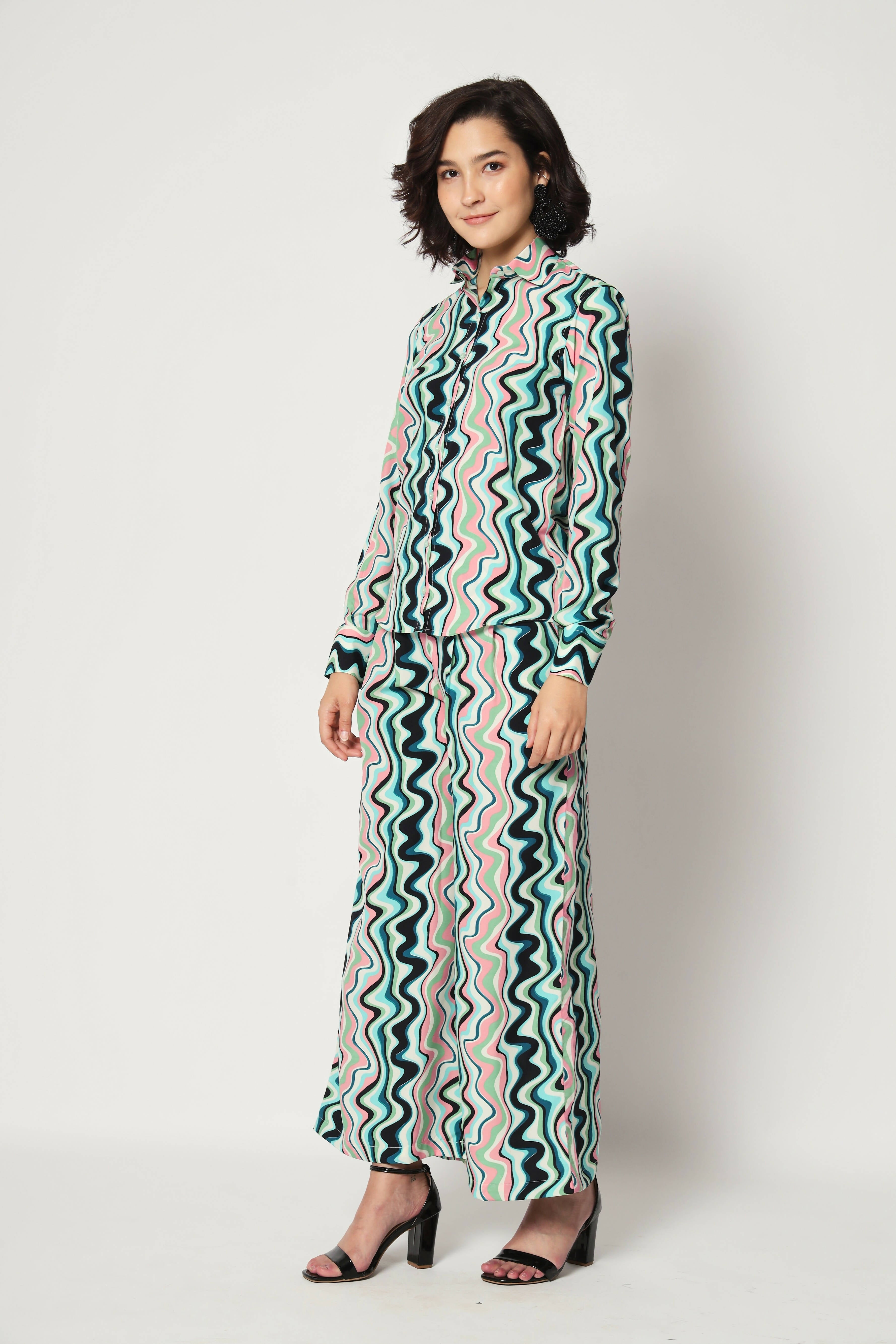 Light Blue Crepe Digital Printed Top With Matching Trouser - Shivani