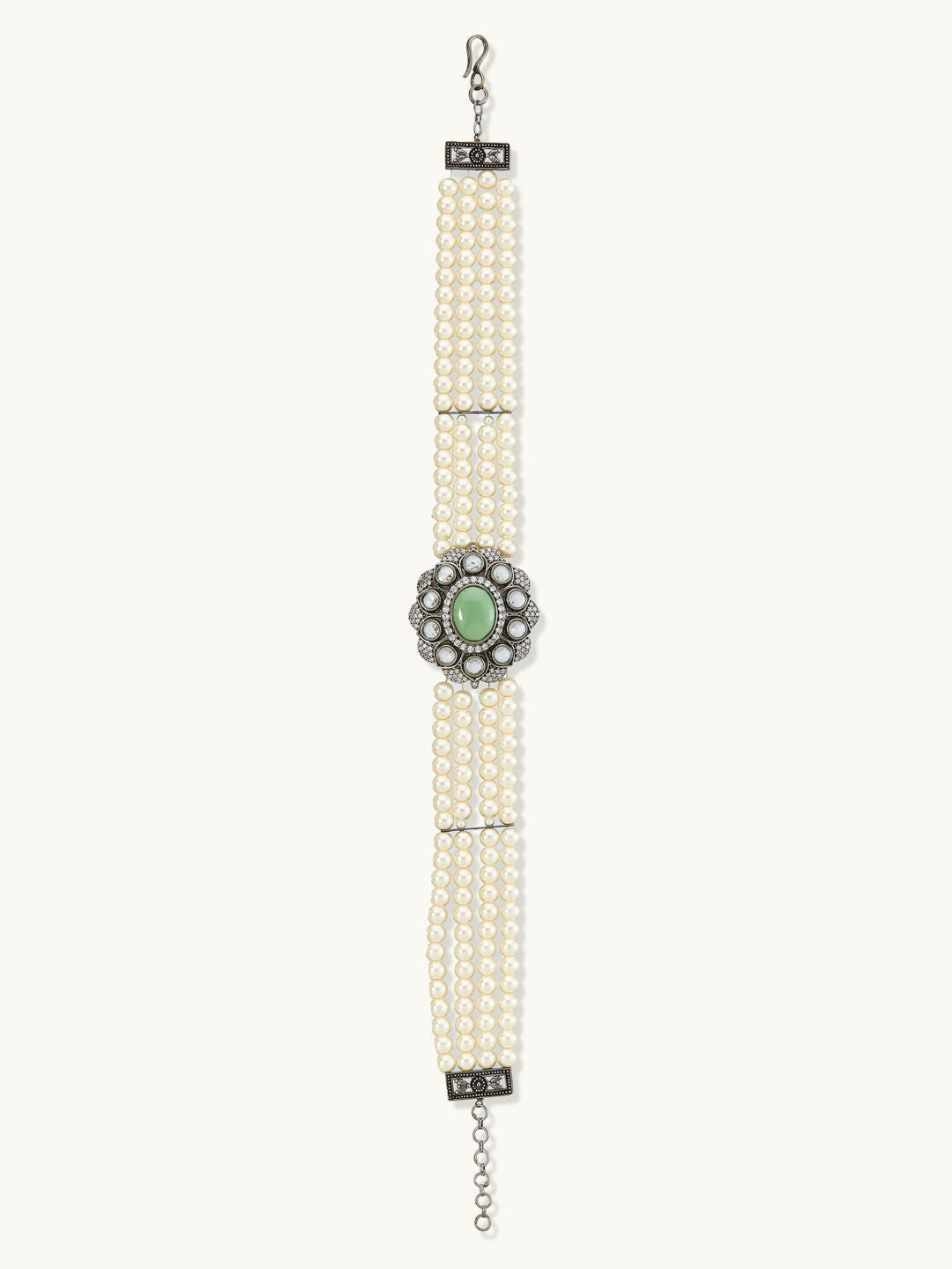 Nuyug Pearl Beaded Jade Stone Choker Necklace