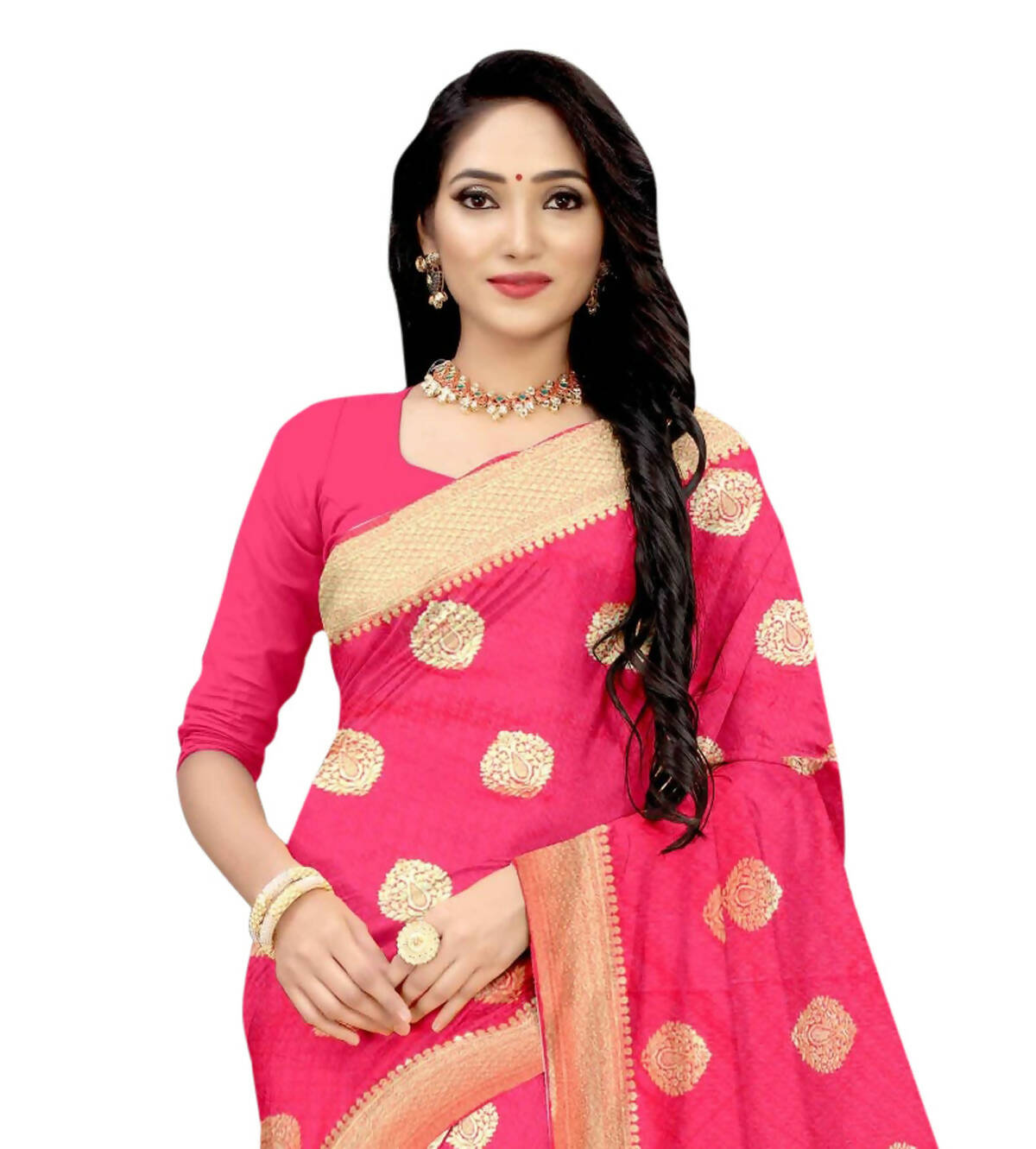 Vamika Weaving Banarasi Jacquard Pink Saree - Distacart