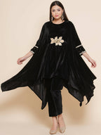 Women Republic Black Velvet Kaftaan Style Kurta With Pants - Distacart