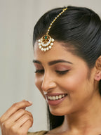 Nuyug 22K Gold-Plated Green Stone & Kundan Studded with Pearl Drop Maang Tikka Head Jewellery - Distacart