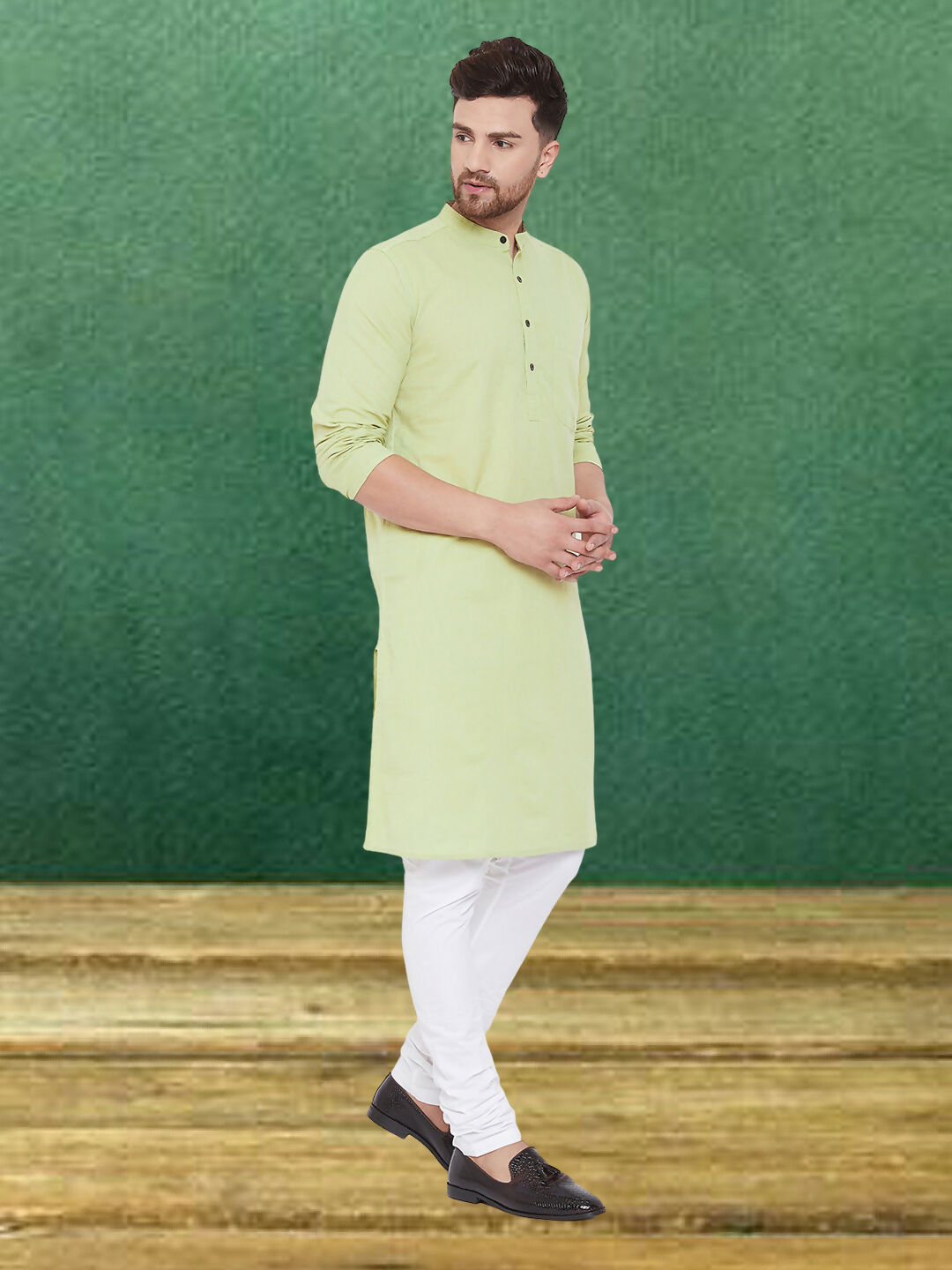 Even Apparels Men's Pure Cotton Green Kurta