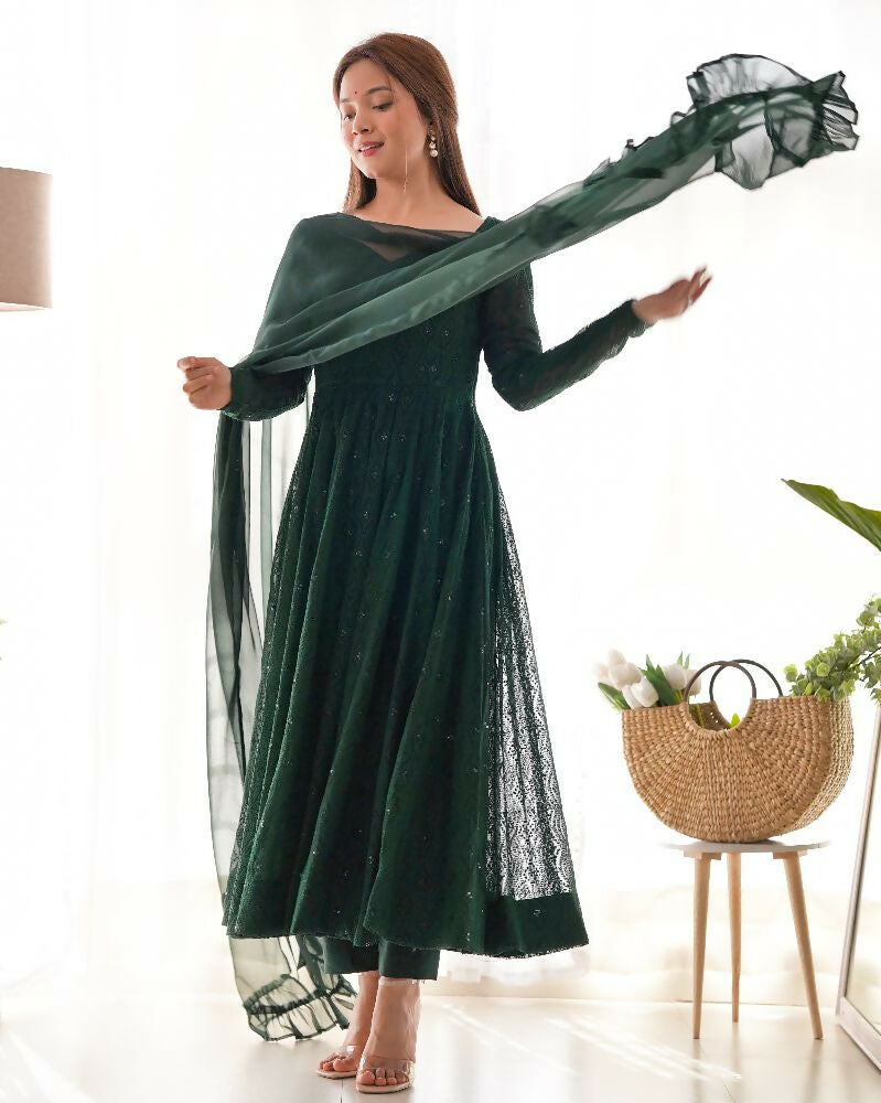 Joban Fashion Green Kurta Set Georgette Sequence Embroidery Work - Distacart