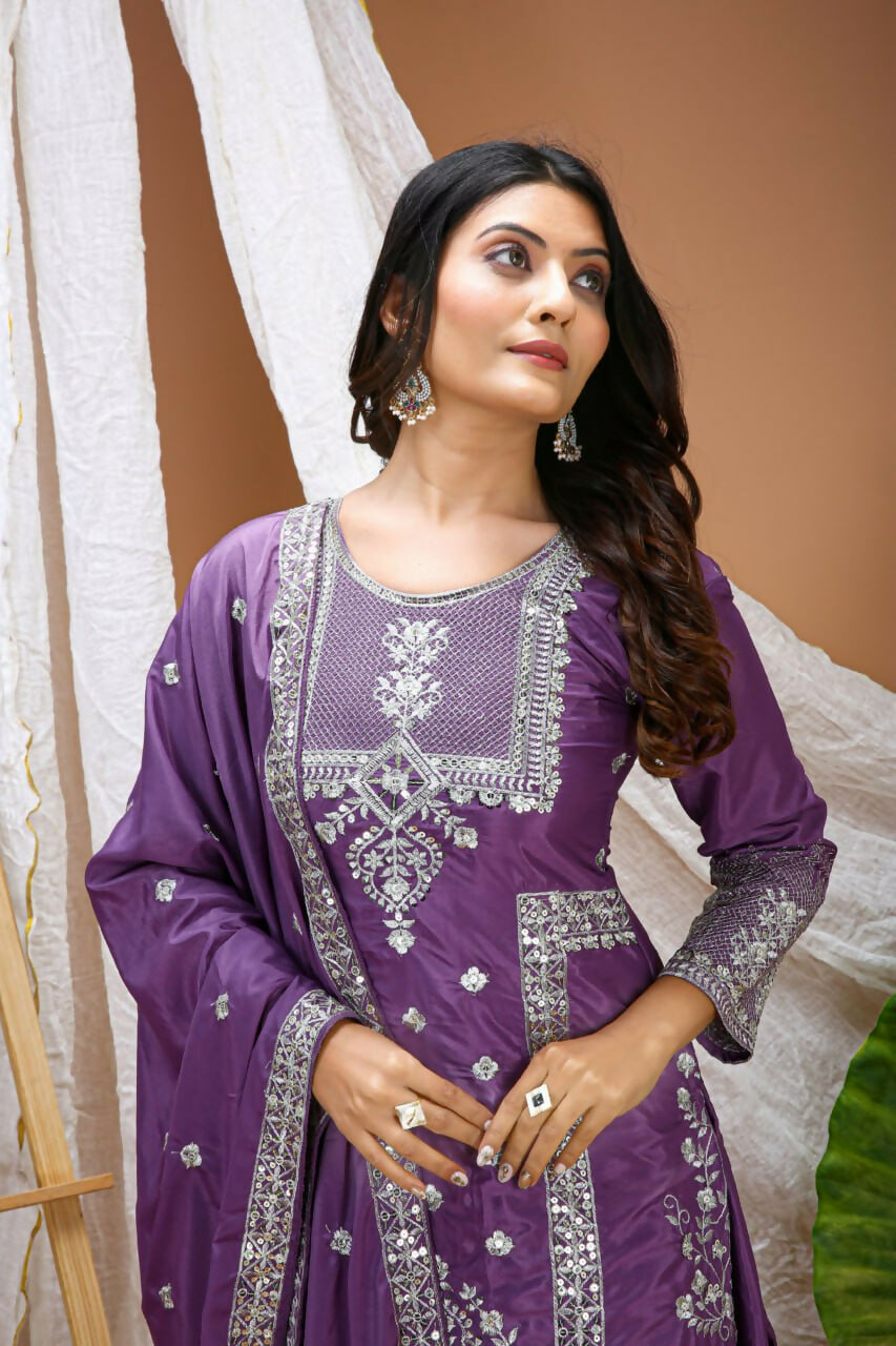 Teeya Creation Lavender Color Natural Crepe Silk Wedding Wear Trending Salwar Suit - Distacart