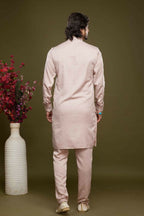 Raivat Ethnic Art Banarasi Silk Thread Work Kurta Pajama In Peach Colour