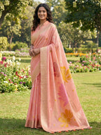 Shree Shyam Fashion Peach Linen Cotton Saree - Distacart