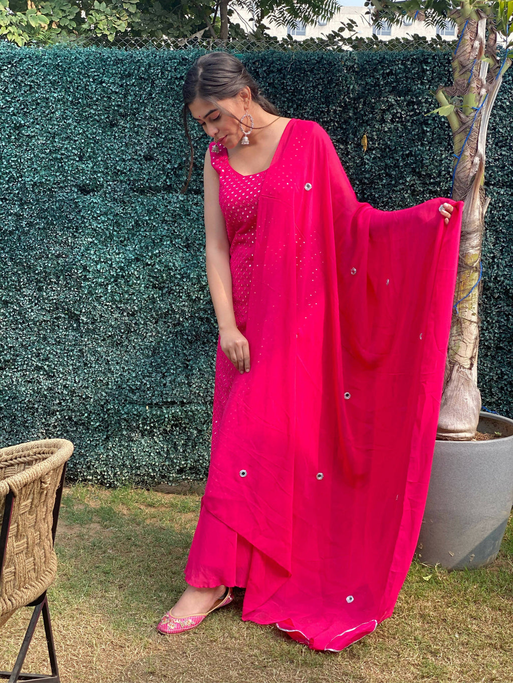 Partywear Designer Pink Georgette Palazzo Suit - Anbazaar - Distacart